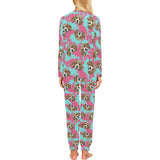 Beagle muzzles turquoise paint splashes pink patte Women's All Over Print Pajama Set