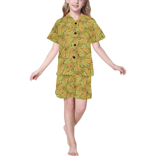 Corn Pattern Print Design 01 Kids' Boys' Girls' V-Neck Short Pajama Set