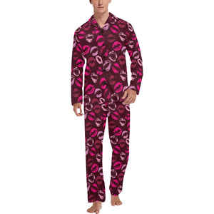 Lips Pattern Print Design 03 Men's Long Pajama Set