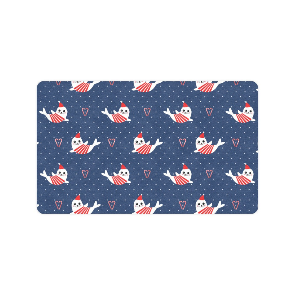 Cute sea lion seal christmas hat candy cane heart Doormat