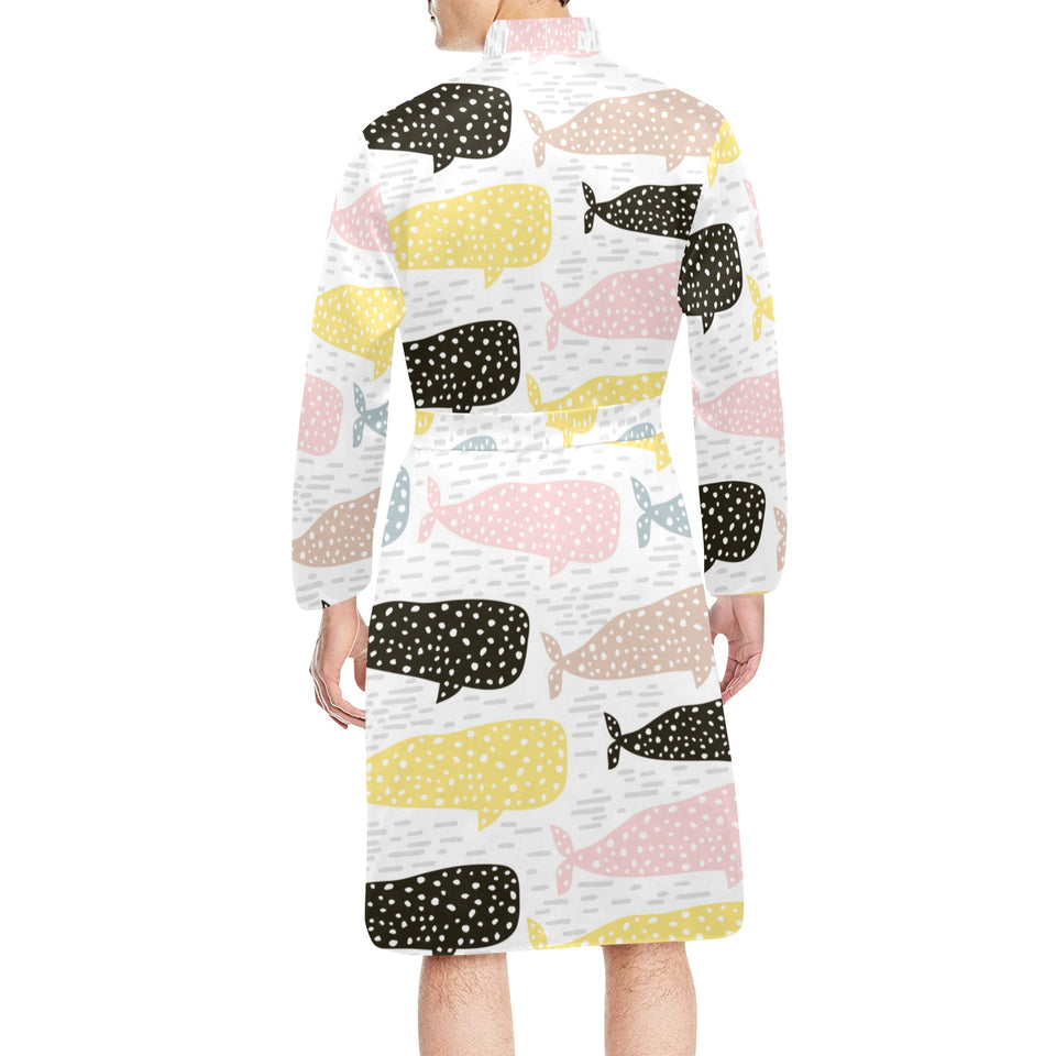 Whale dot pattern Men's Long Sleeve Belted Night Robe