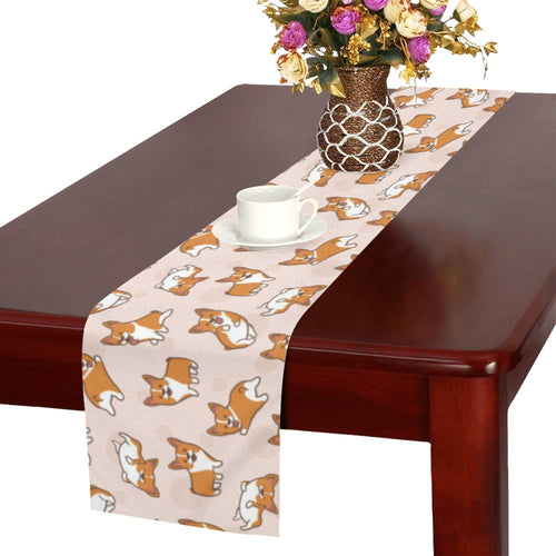 Cute Corgis Pattern pink background Table Runner