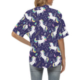 Hand drawn cute unicorn star planet Women's All Over Print Hawaiian Shirt