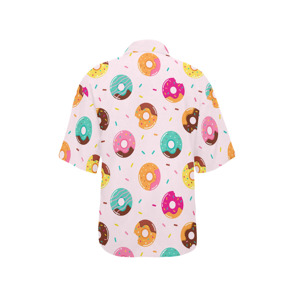Donut pattern glaze pink background Women's All Over Print Hawaiian Shirt