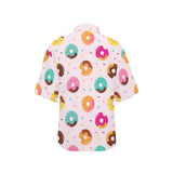 Donut pattern glaze pink background Women's All Over Print Hawaiian Shirt