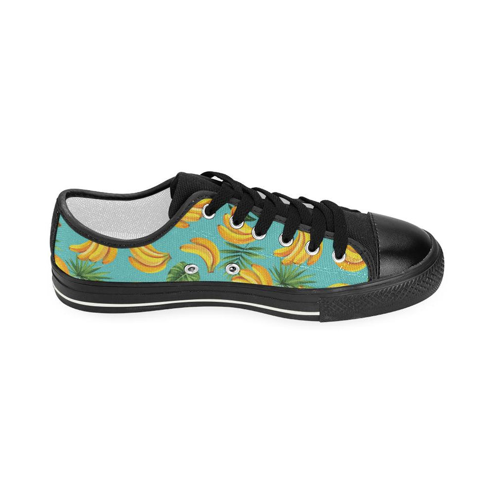 Banana Palm Leaves pattern background Kids' Boys' Girls' Low Top Canvas Shoes Black