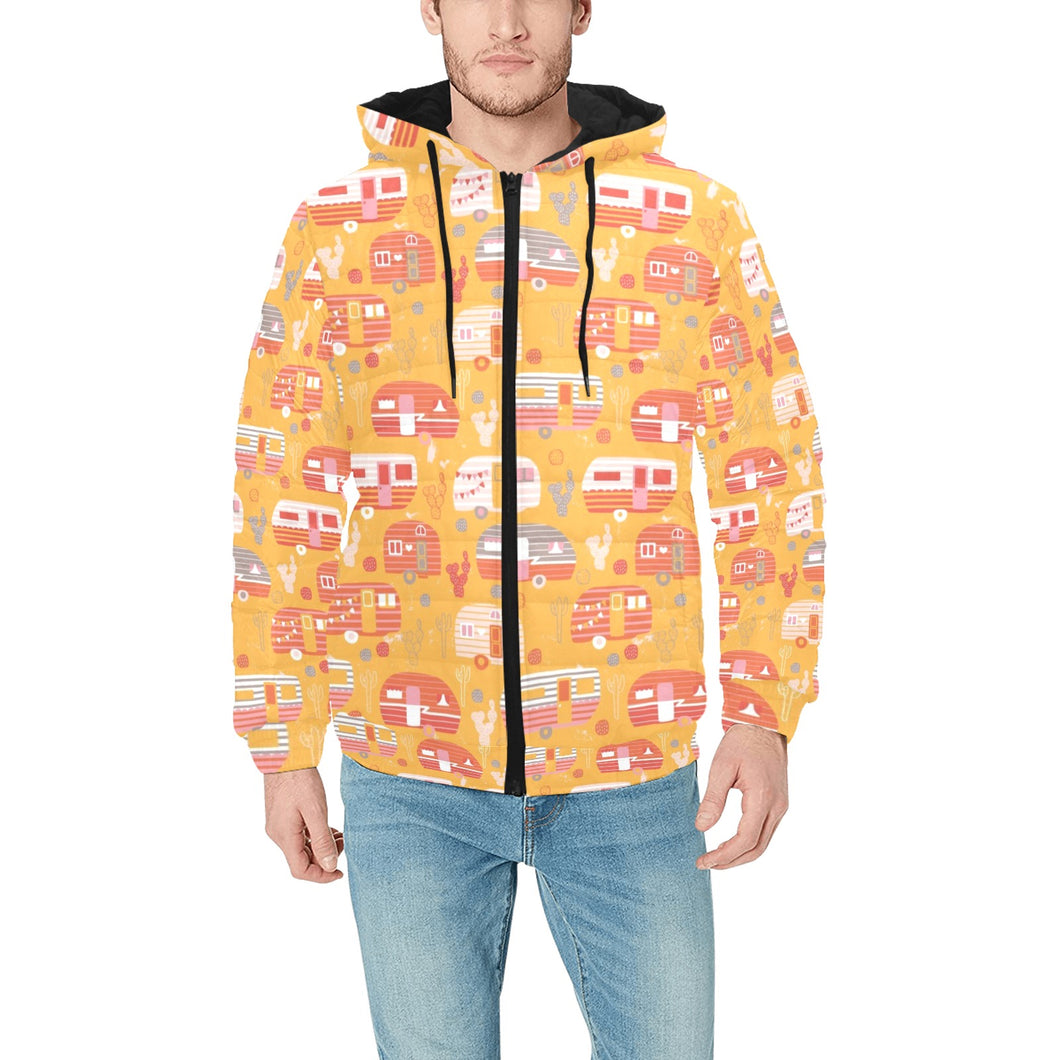 Camper Van Pattern Print Design 04 Men's Padded Hooded Jacket