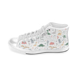 Cute cartoon dinosaurs tree pattern Men's High Top Canvas Shoes White