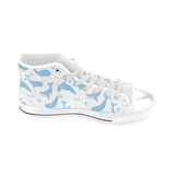 Blue whale pattern Men's High Top Canvas Shoes White