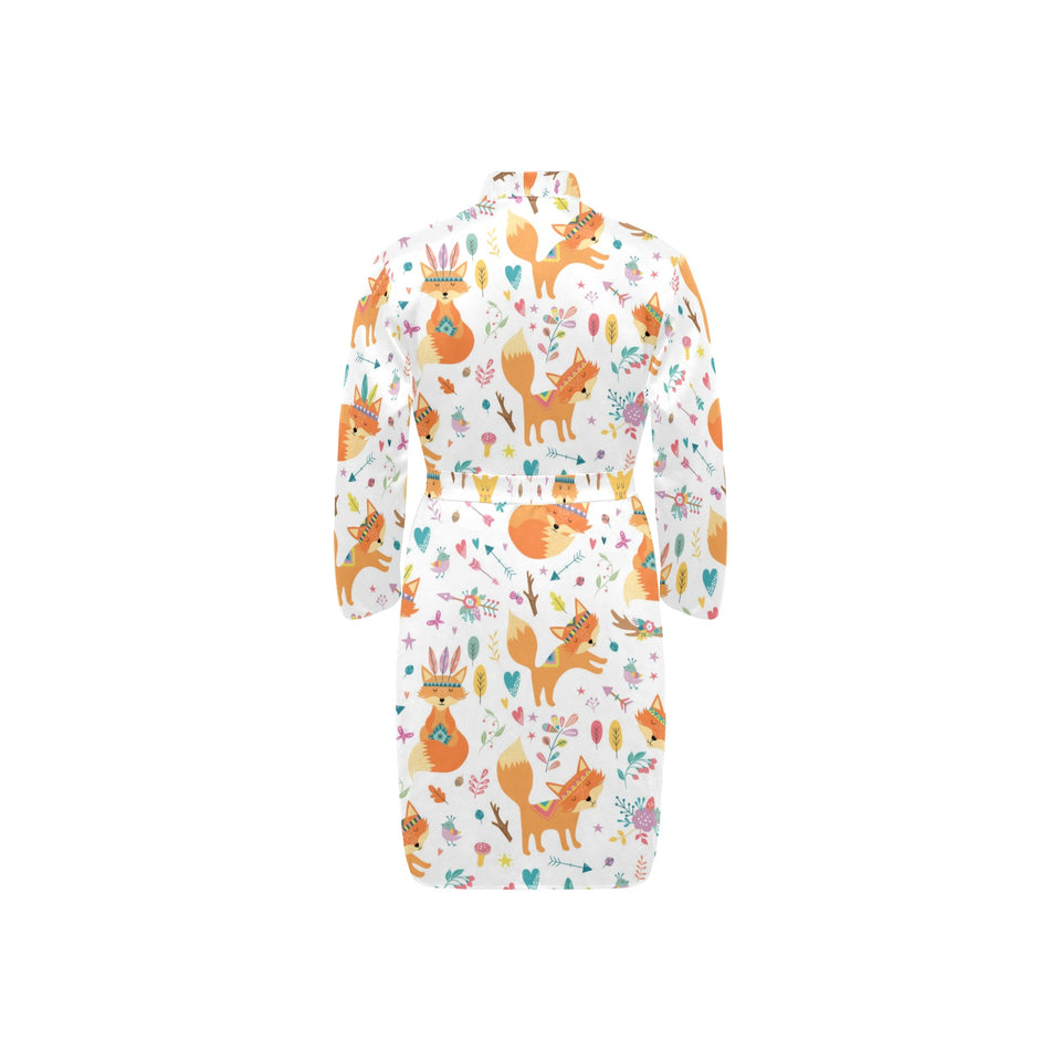 cute tribal fox pattern Men's Long Sleeve Belted Night Robe