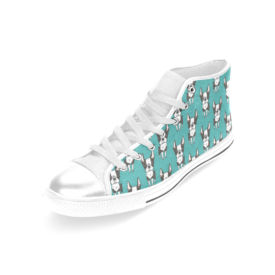 Hand drawn boston terrier dog pattern Women's High Top Canvas Shoes White