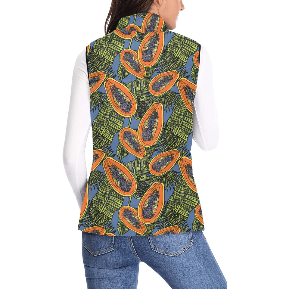 Colorful papaya tropical leaves Women's Padded Vest