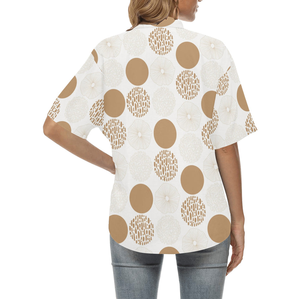Gold Texture mushroom pattern Women's All Over Print Hawaiian Shirt