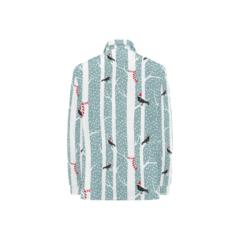 Crows christmas hat scarf Women's Long Sleeve Polo Shirt