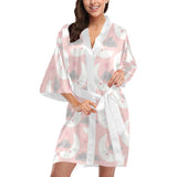 Cute moon cloud star pattern pink dot background Women's Short Kimono Robe