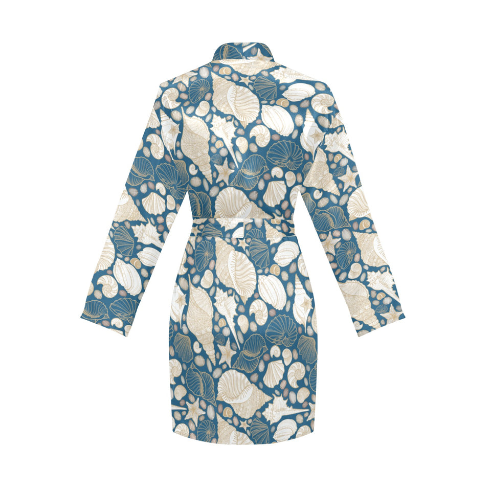 Sea turtle Polynesian Tribal design pattern Women's Long Sleeve Belted Night Robe