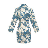Sea turtle Polynesian Tribal design pattern Women's Long Sleeve Belted Night Robe