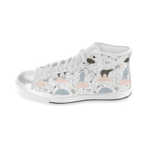 Polar bears star poka dot pattern Women's High Top Canvas Shoes White