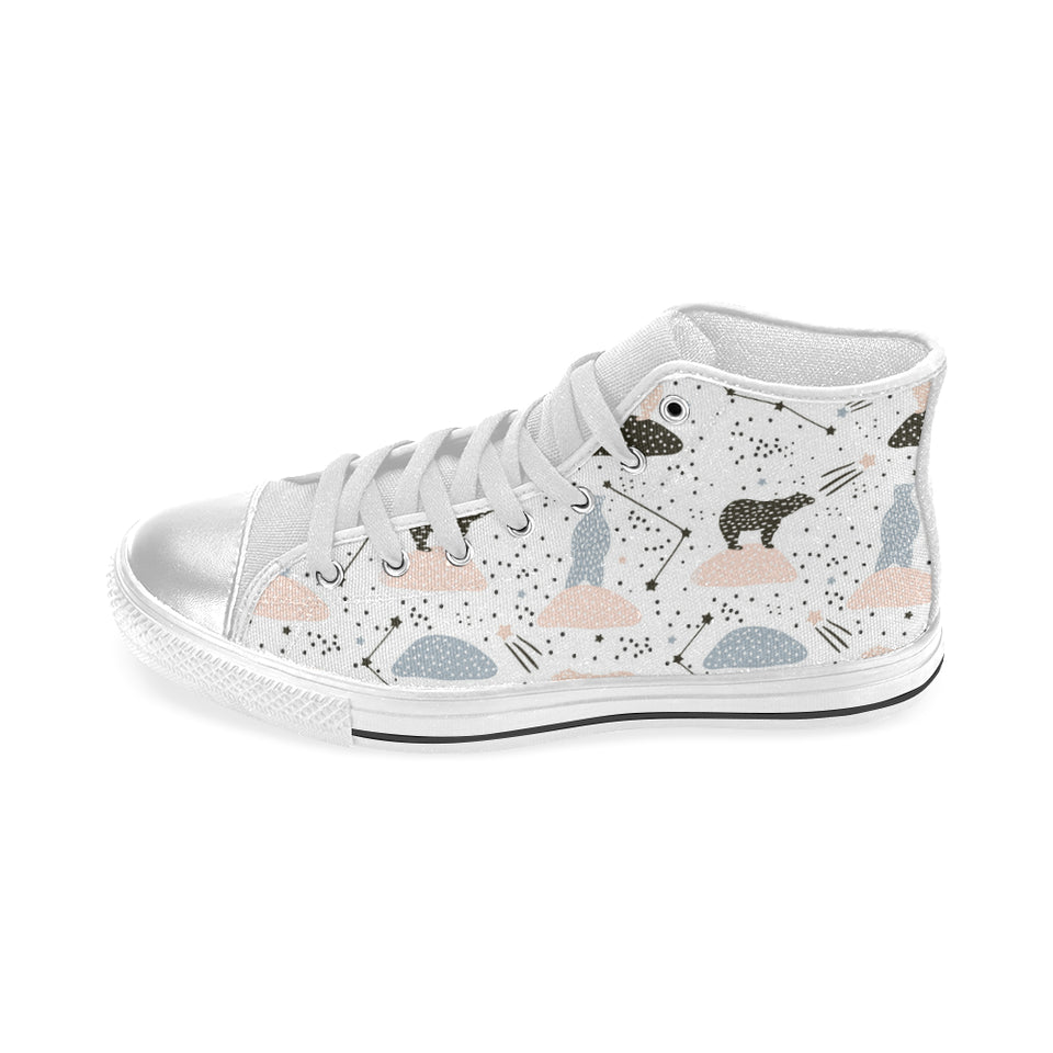 Polar bears star poka dot pattern Women's High Top Canvas Shoes White