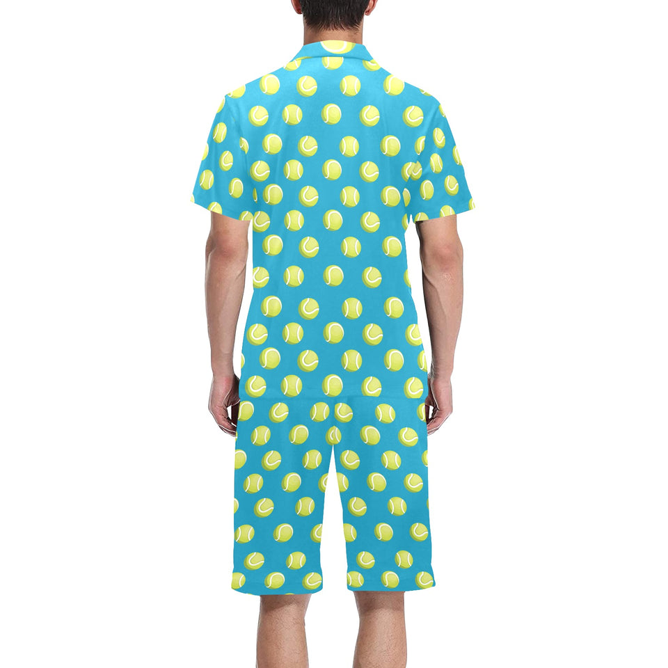 Tennis Pattern Print Design 05 Men's V-Neck Short Pajama Set