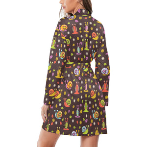 Snail Pattern Print Design 02 Women's Long Sleeve Belted Night Robe