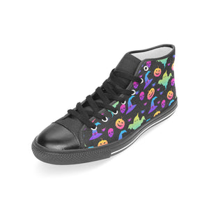 Colorful halloween background Women's High Top Canvas Shoes Black