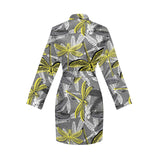 Hand drawn dragonfly pattern Women's Long Sleeve Belted Night Robe