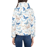 blue butterfly pattern Women's Padded Hooded Jacket