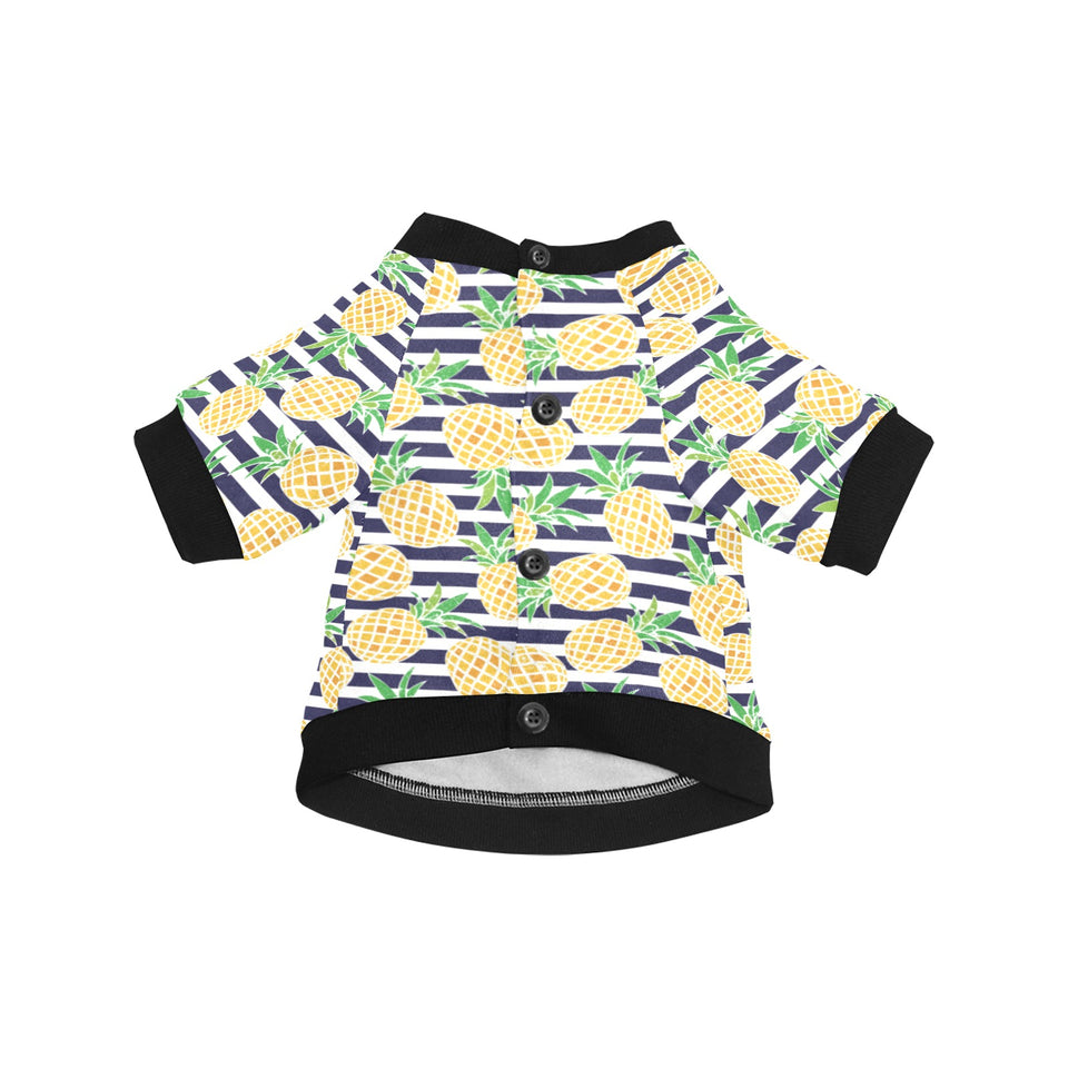 Pineapples pattern striped background All Over Print Pet Dog Round Neck Fuzzy Shirt