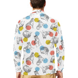 Siberian husky and colorful circle pattern Men's Long Sleeve Polo Shirt