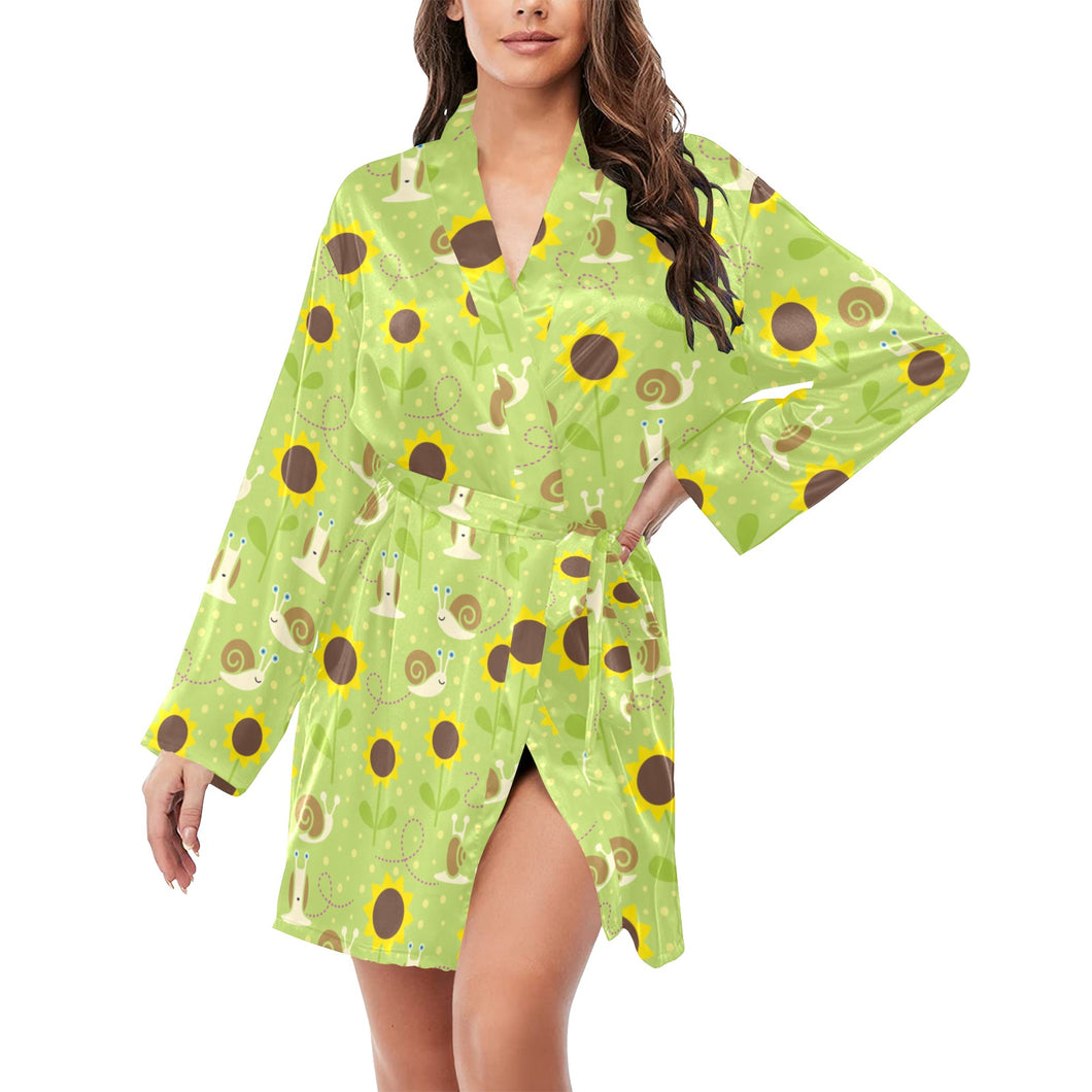 Snail Pattern Print Design 01 Women's Long Sleeve Belted Night Robe