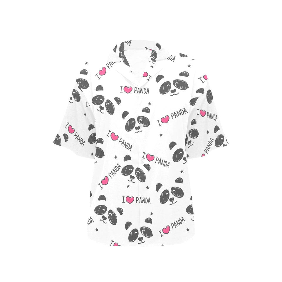 Hand Drawn faces of pandas pattern Women's All Over Print Hawaiian Shirt