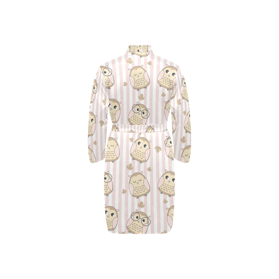 cute owl leaf Men's Long Sleeve Belted Night Robe