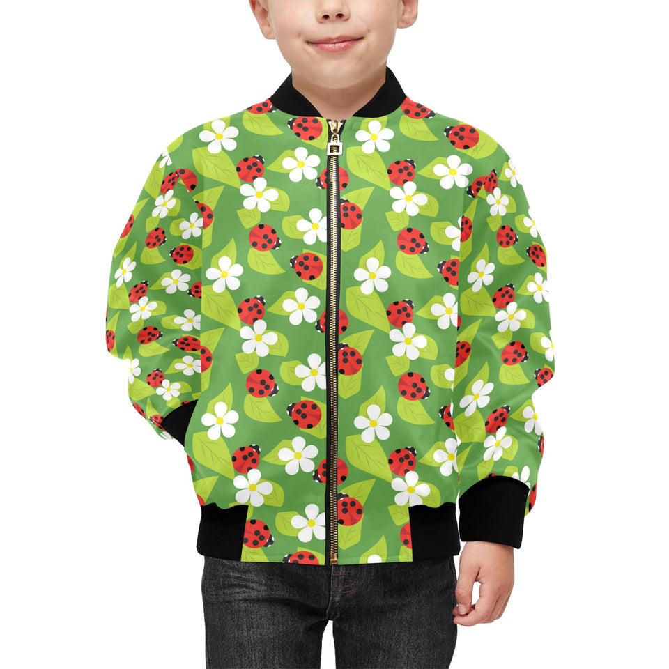 Ladybug Pattern Print Design 01 Kids' Boys' Girls' Bomber Jacket