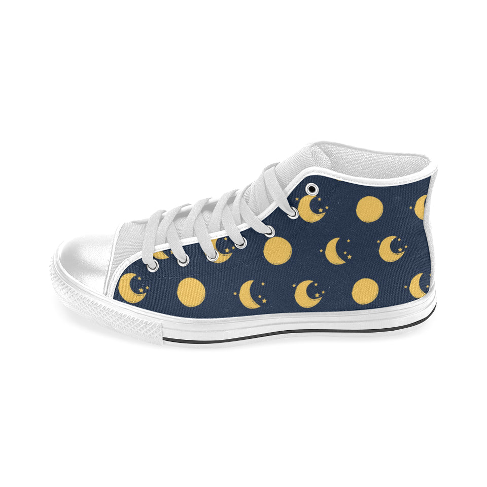 Moon star pattern Men's High Top Canvas Shoes White