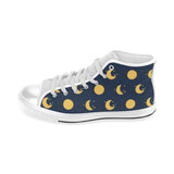 Moon star pattern Men's High Top Canvas Shoes White