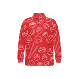 sushi pattern red background Men's Long Sleeve Polo Shirt