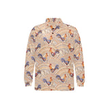 Cute rooster chicken cock floral ornament backgrou Men's Long Sleeve Polo Shirt