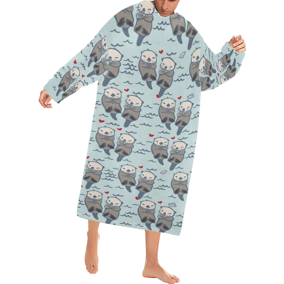 Lovely Sea Otter Pattern Blanket Robe with Sleeves