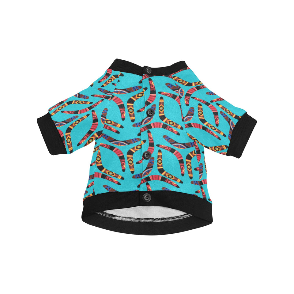Boomerang Australian aboriginal ornament blue back All Over Print Pet Dog Round Neck Fuzzy Shirt