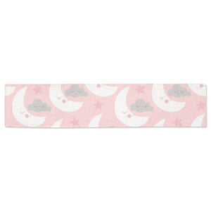 Cute moon cloud star pattern pink dot background Table Runner