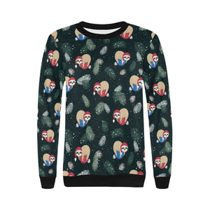 Cute sloths sleeping christmas ball santa hat patt Women's Crew Neck Sweatshirt