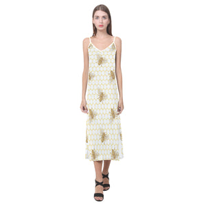 Bee honeycomb seamless design pattern V-Neck Open Fork Long Dress