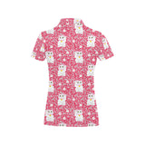 Maneki neko cat sakura pink background Women's All Over Print Polo Shirt