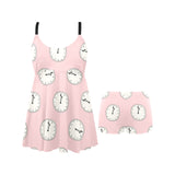 Clock pattern pink blackground Chest Sexy Pleated Two Piece Swim Dress