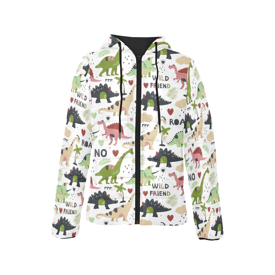 Cute dinosaurs pattern Women's Padded Hooded Jacket