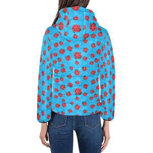 Ladybug Pattern Print Design 02 Women's Padded Hooded Jacket