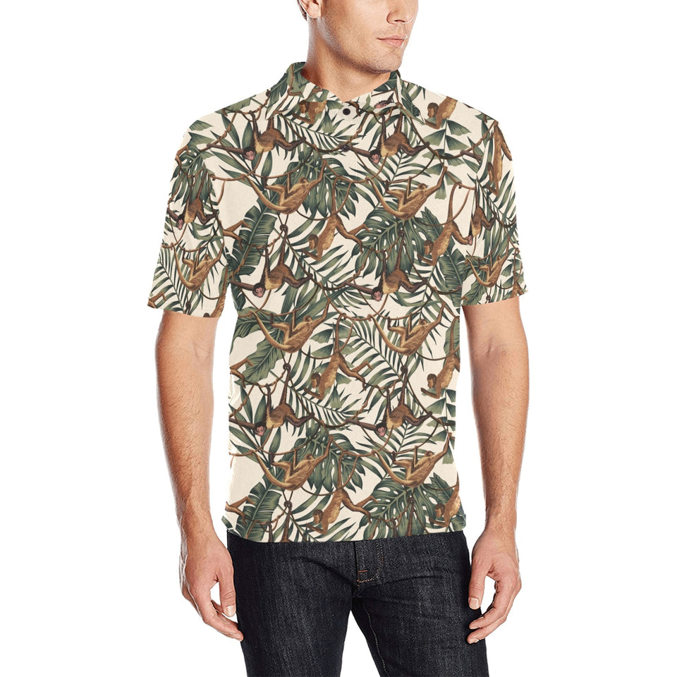 Monkey tropical leaves background Men's All Over Print Polo Shirt