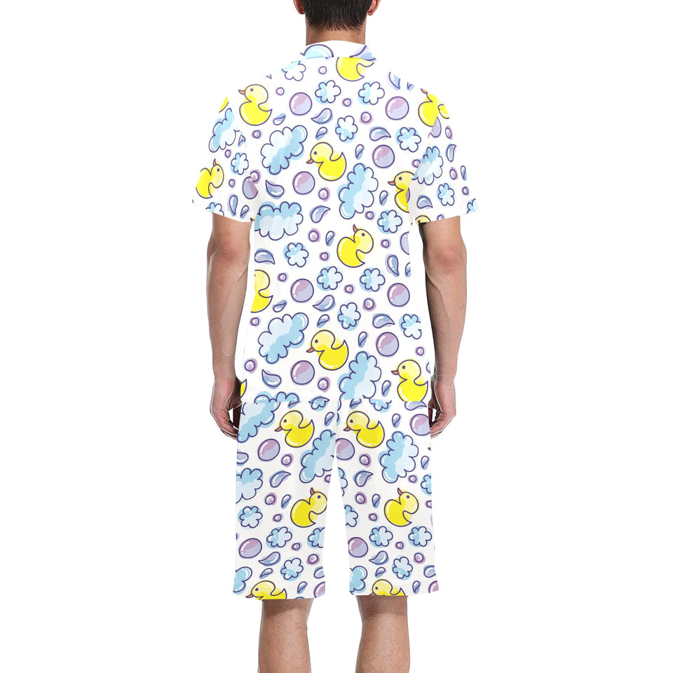 Duck Pattern Print Design 01 Men's V-Neck Short Pajama Set