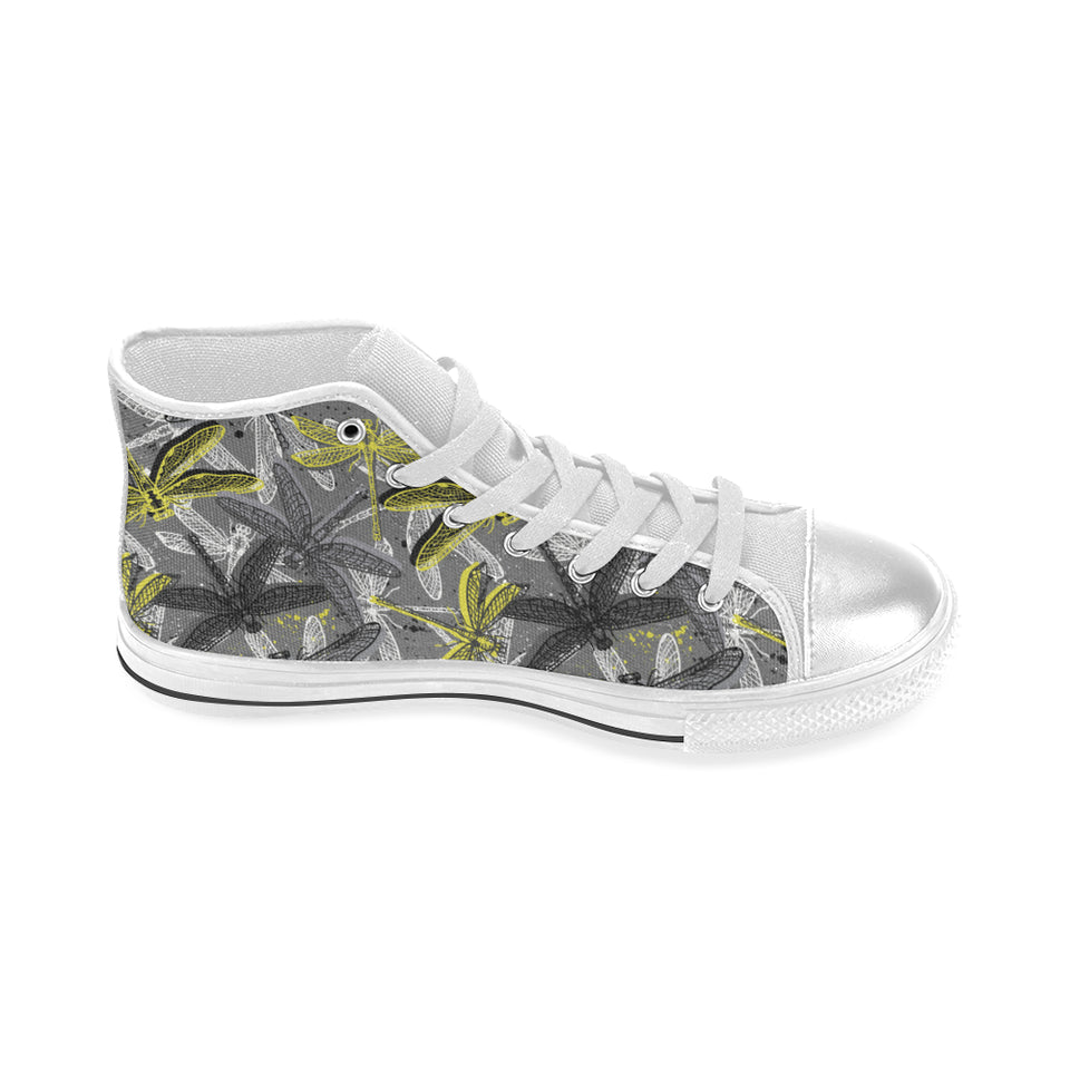 Hand drawn dragonfly pattern Women's High Top Canvas Shoes White
